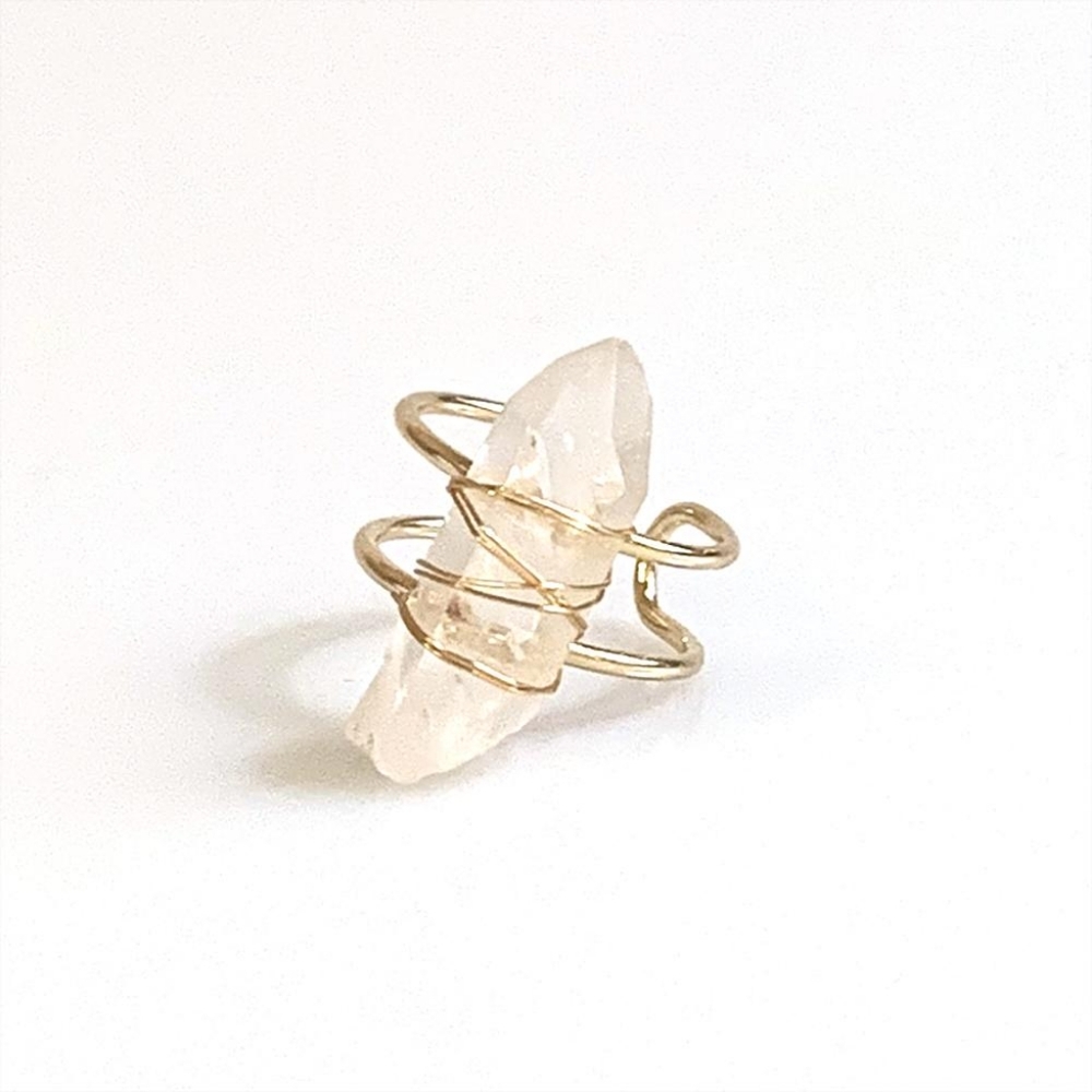 Raw Crystal Quartz Master Healer Spikes Ring